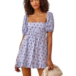 Reformation Bristol Babydoll Dress Mini Floral Puff Sleeves Size Medium